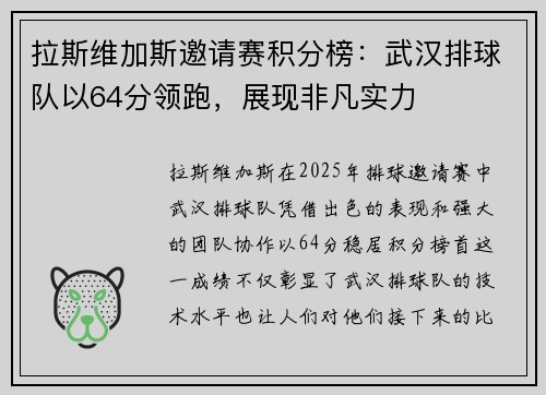 拉斯维加斯邀请赛积分榜：武汉排球队以64分领跑，展现非凡实力